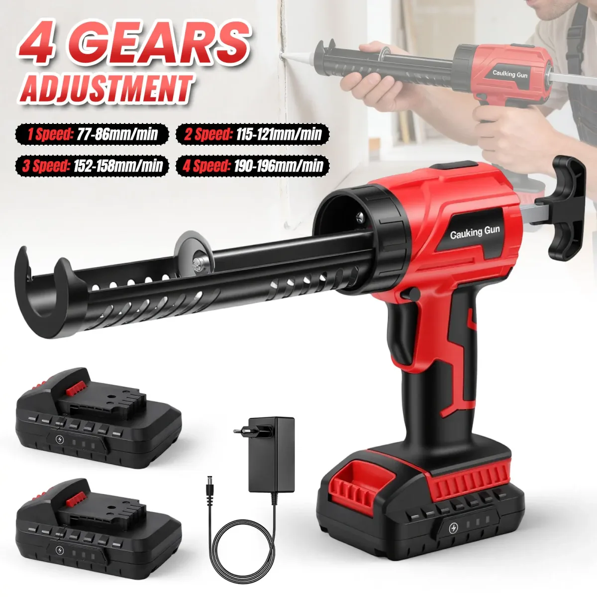Pistolet à mastic sans fil 4 vitesses