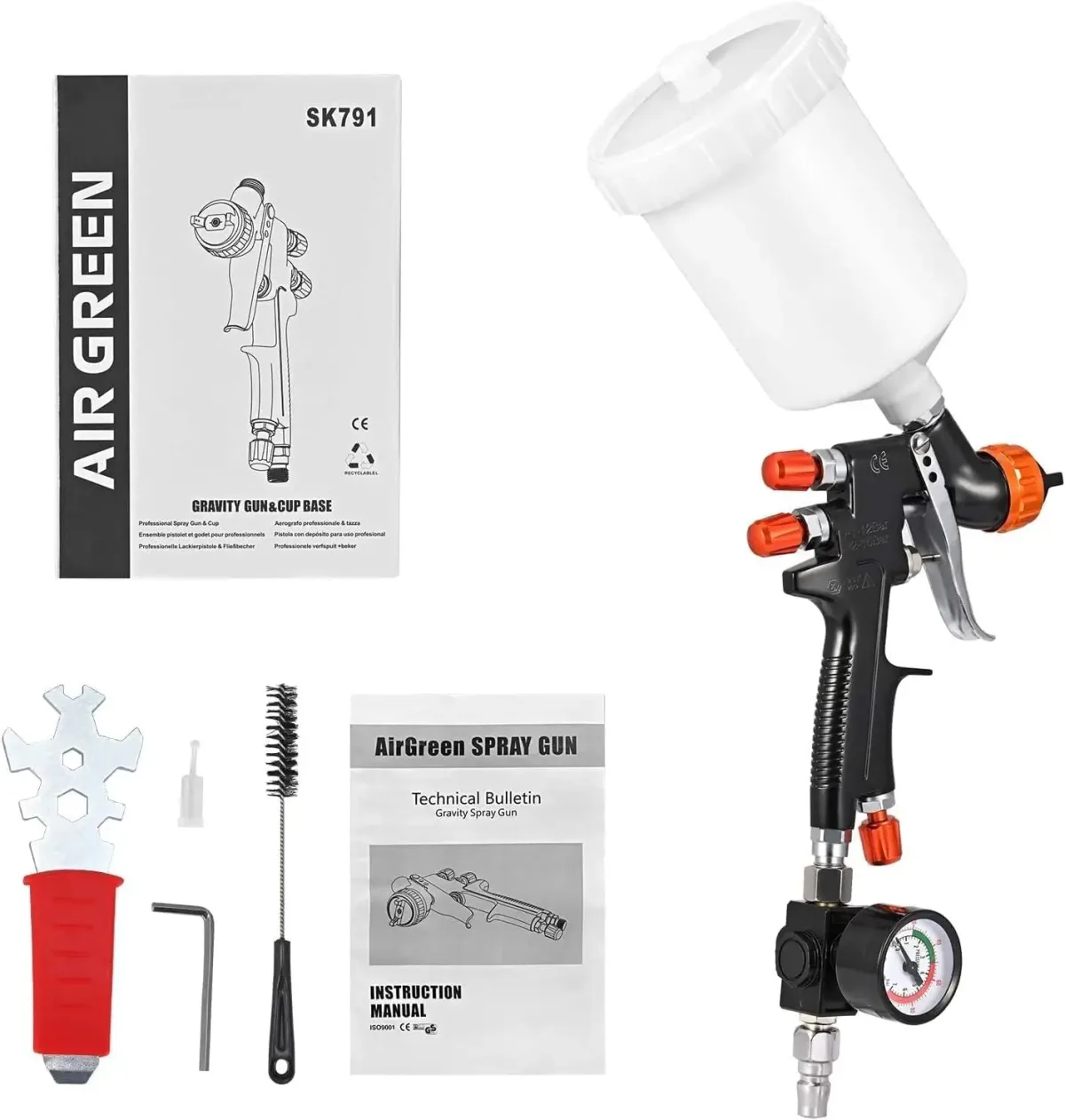 Pistolet à peinture HVLP à gravité, buse 1,3 mm
