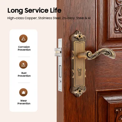Serrure de porte bronze à clé, poignée rétro – image 2